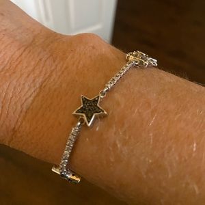 CZ clear and Black Stones with Stars Bracelet EUC